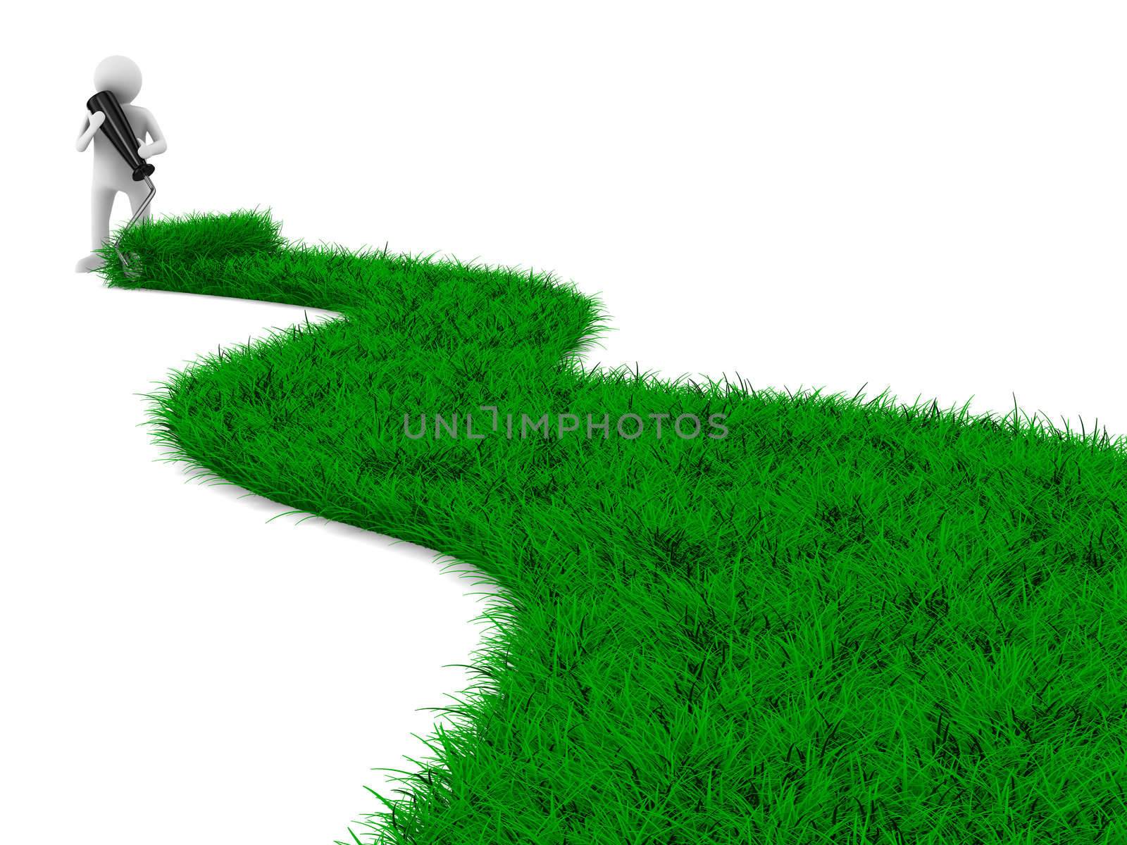road from grass on white. Isolated 3D image