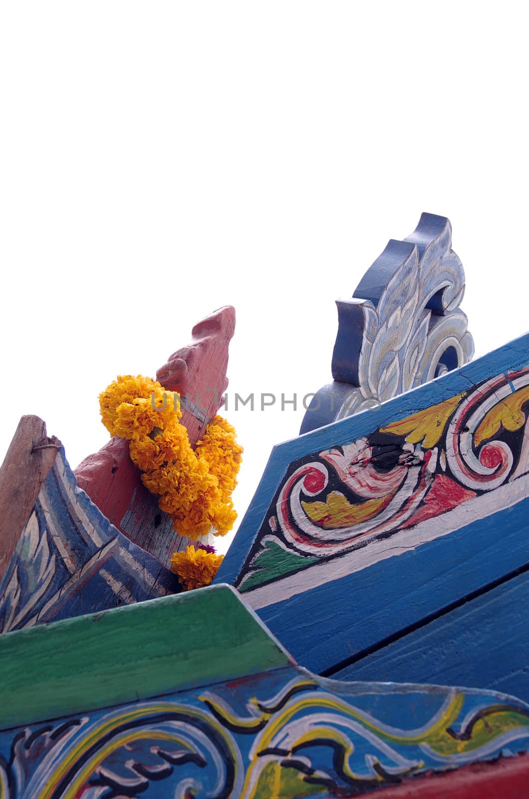 thai wood boat on white background