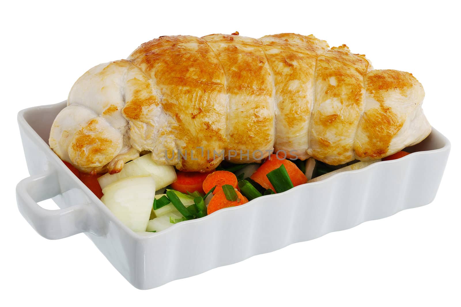 Bound grilled turkey breast with  vegetables on baking pan by vadidak