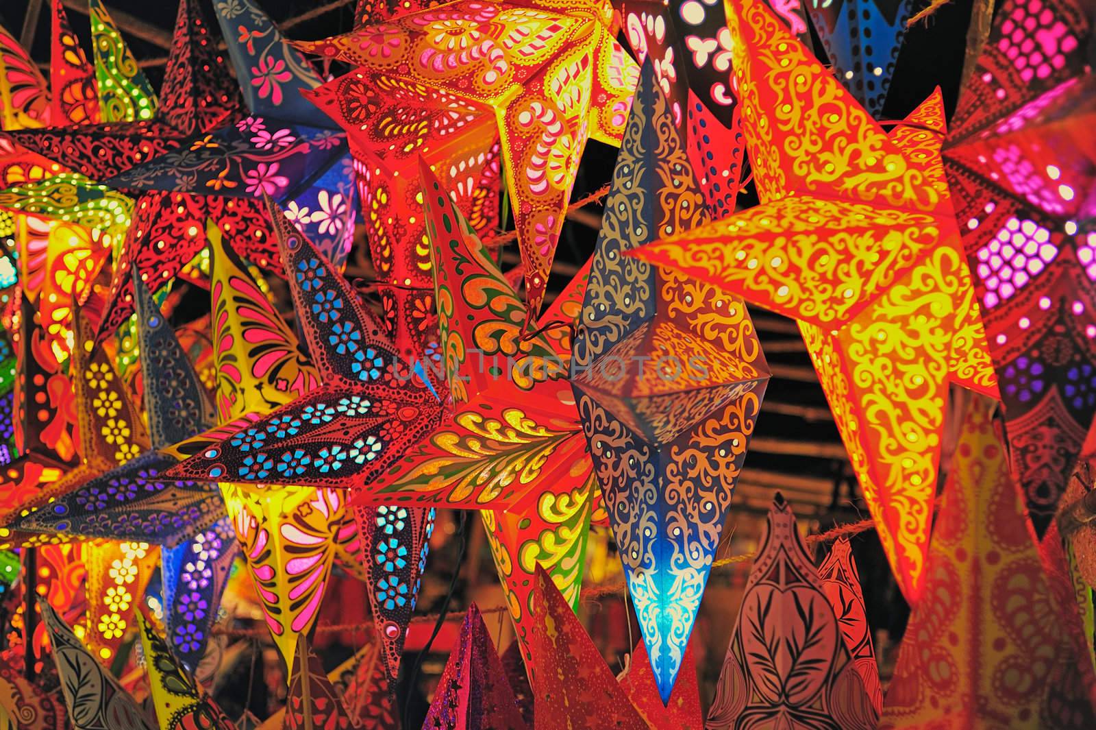 Christmas decoration. Folding paper lanterns from India