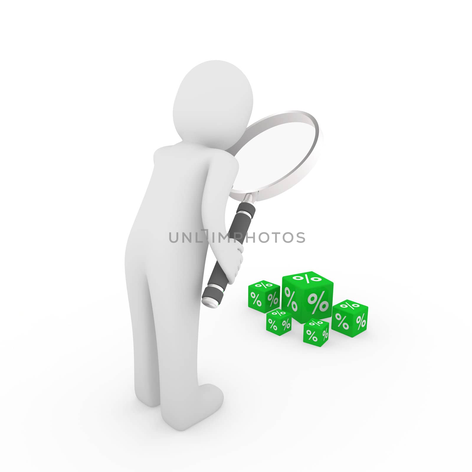 3d man search sale green magnifying glass seek