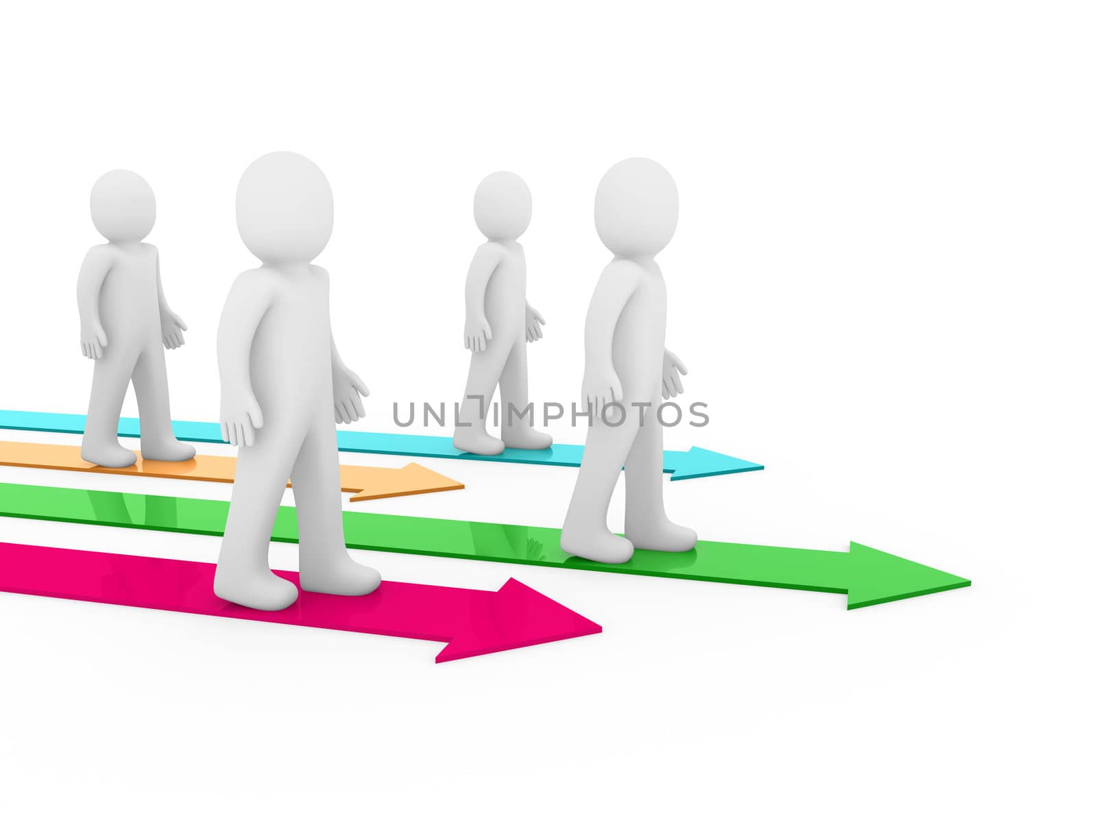 3d men arrow green blue pink team