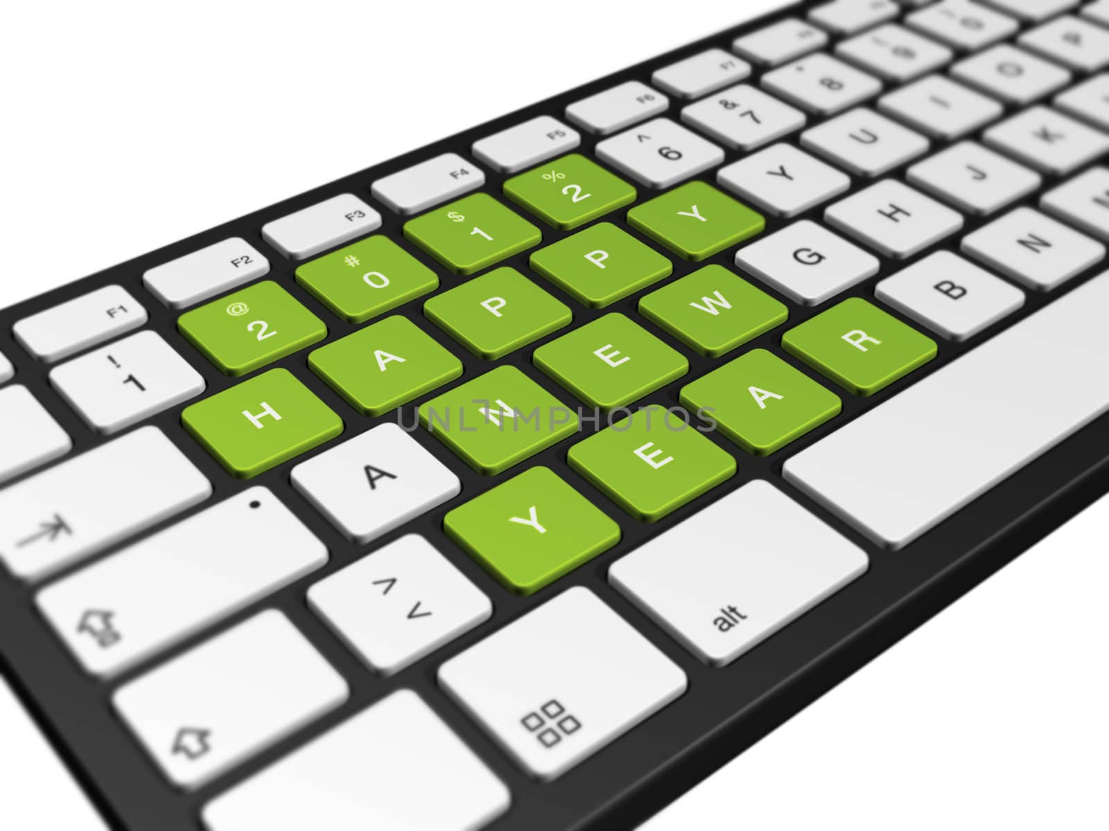 New year 2012 message on a computer keyboard, 3d illustration isolated on white