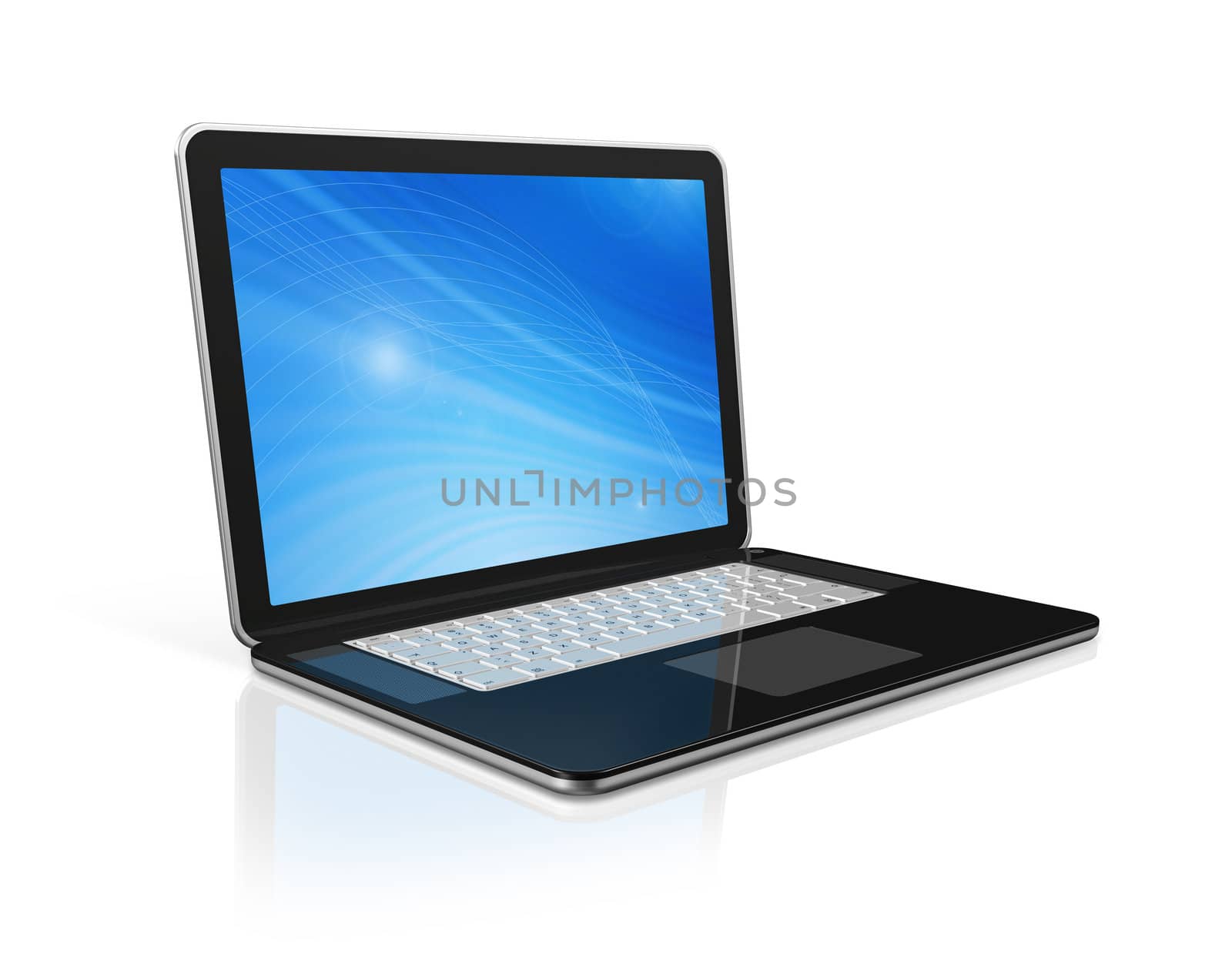 3D black laptop computer isolated on white with 2 clipping path : one for global scene and one for the screen