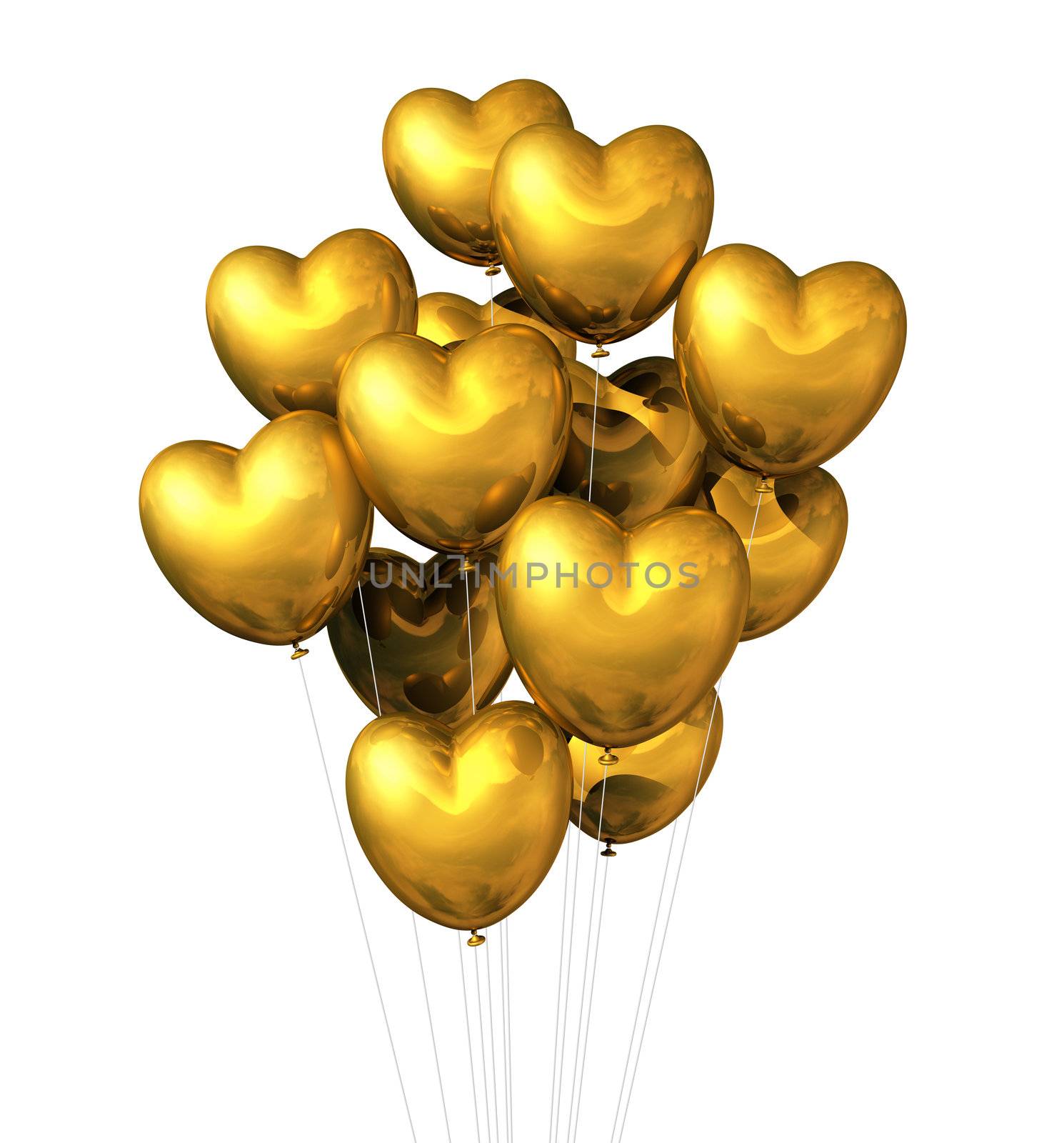 gold heart shaped balloons isolated on white. valentine's day symbol