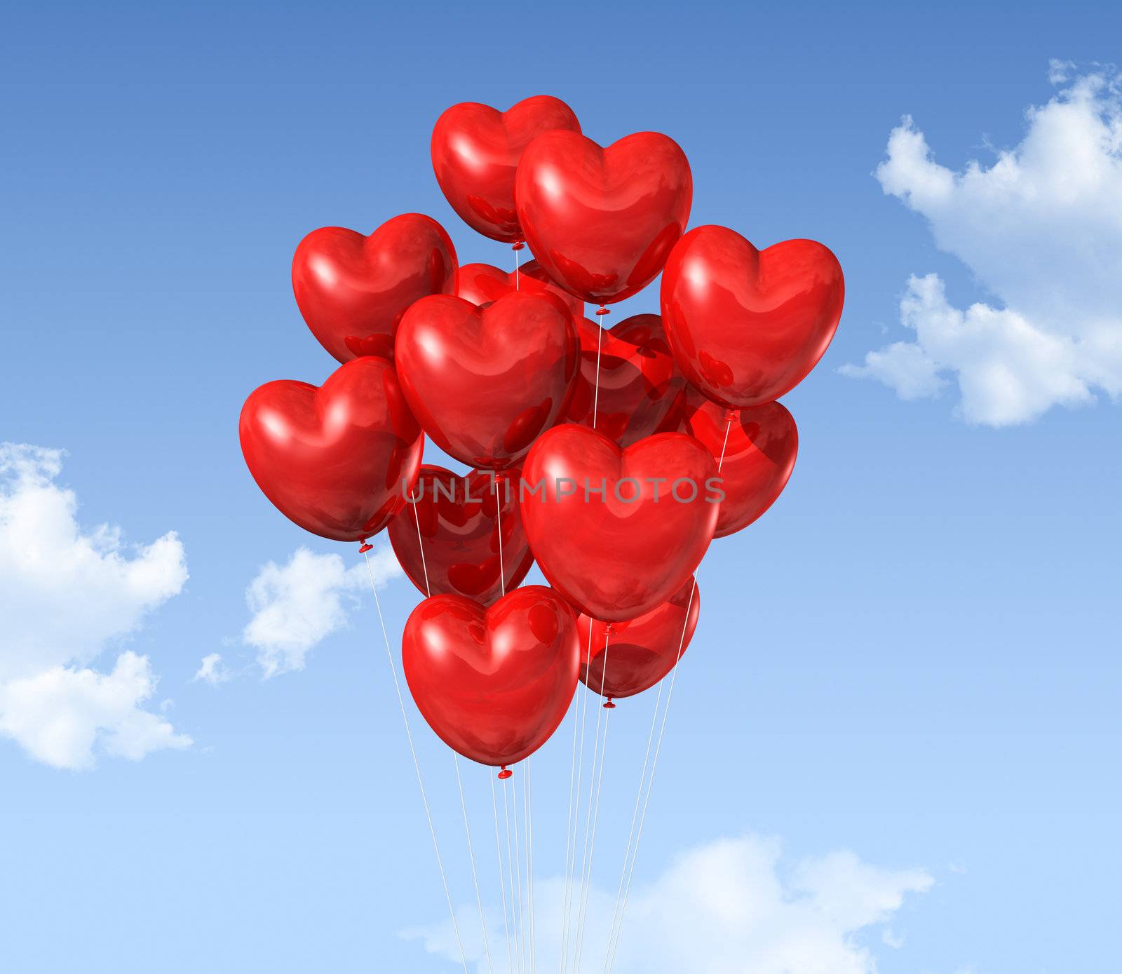 red heart shaped balloons floating in the sky by daboost