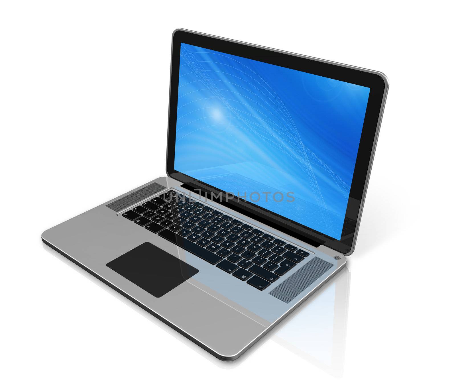 3D laptop computer isolated on white with 2 clipping path : one for global scene and one for the screen