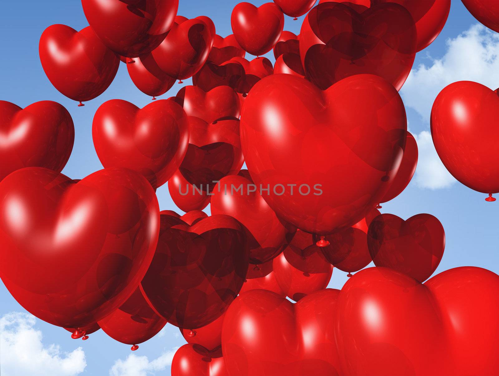 red heart shaped balloons floating in the sky by daboost