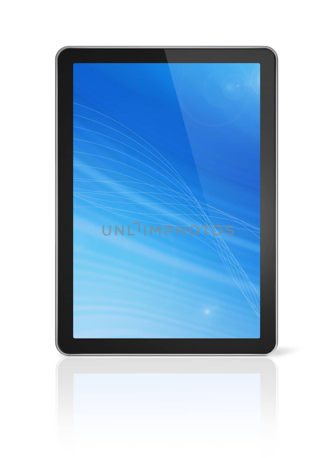 3D digital tablet pc, computer screen isolated on white. With 2 clipping paths : global scene clipping path and screen clipping path