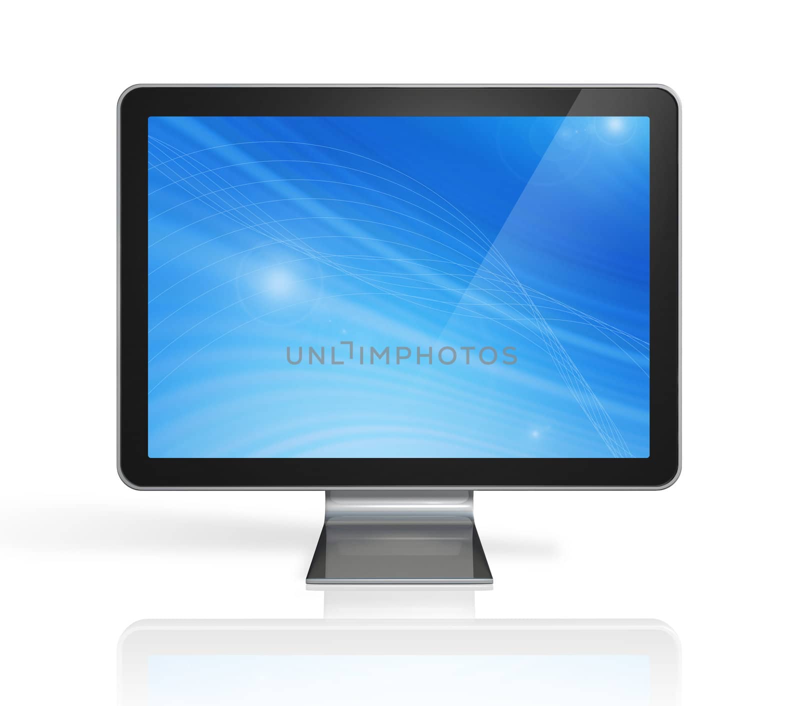 3D television, computer screen isolated on white. With 2 clipping paths : global scene clipping path and screen clipping path