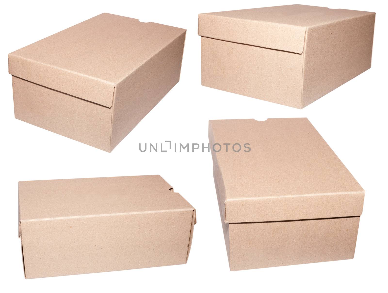 Set of Brown Blank Cardboard Boxes Isolated on White