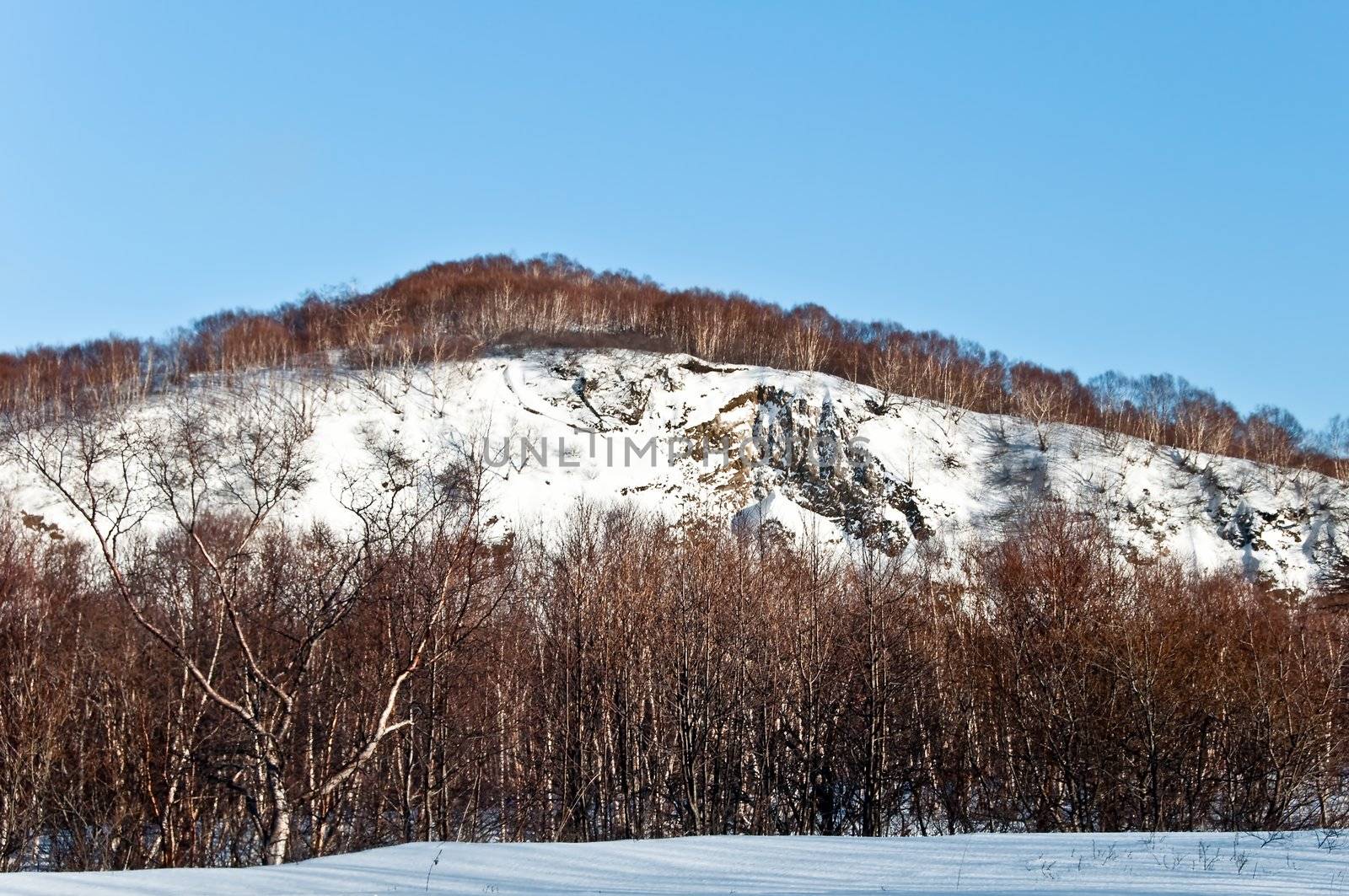 Hill in snow on Kamchatka in Russia