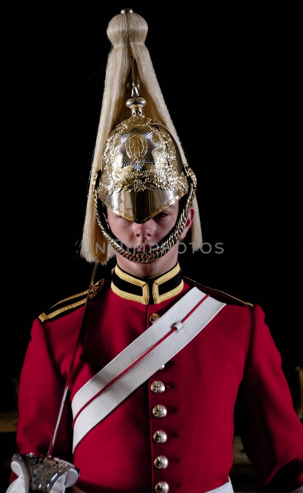 London, UK - April 20, 2011: A sentry of the Queen's Guard standing at Horse Guards Parade