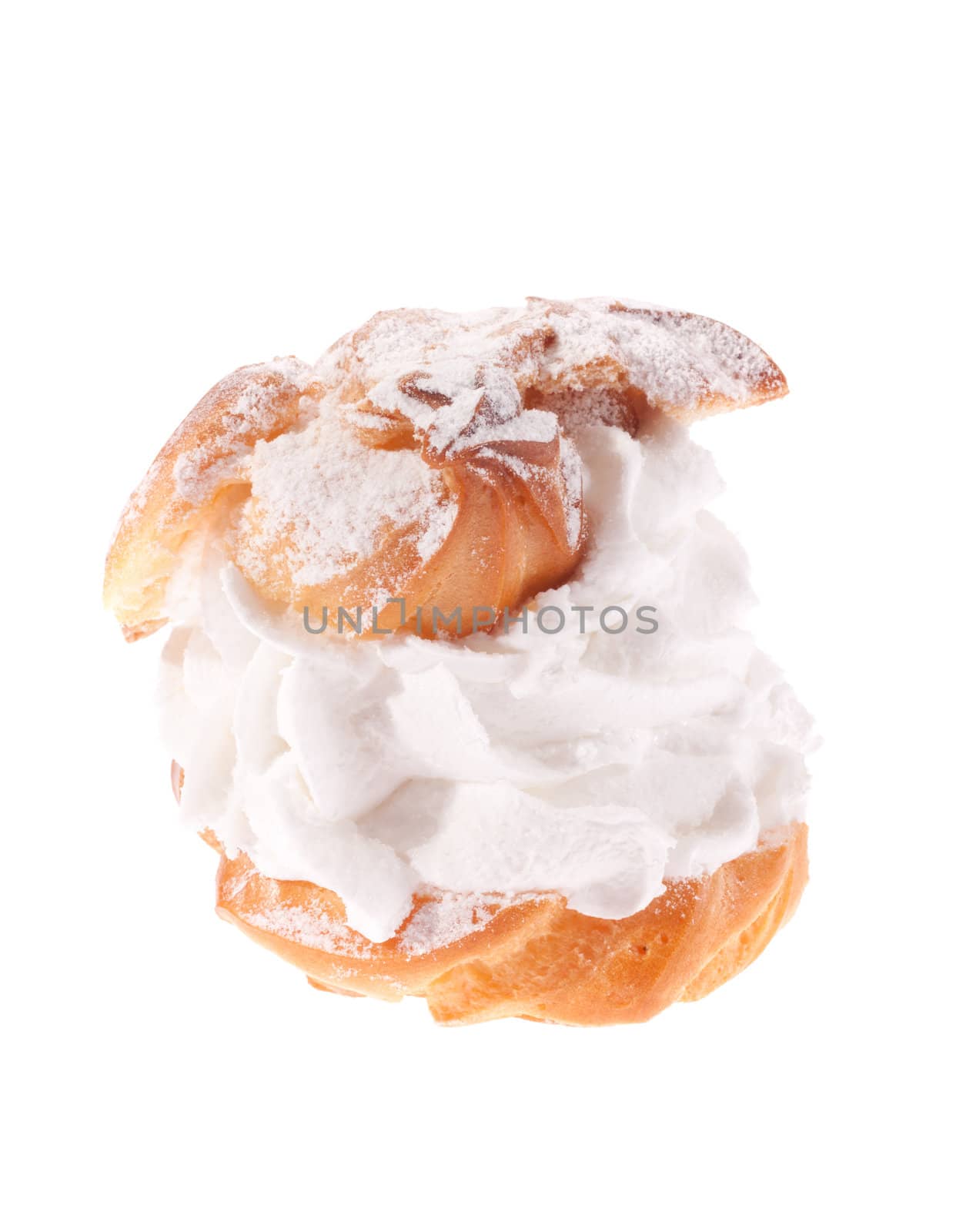 Cream puffs pastry with powdered sugar 