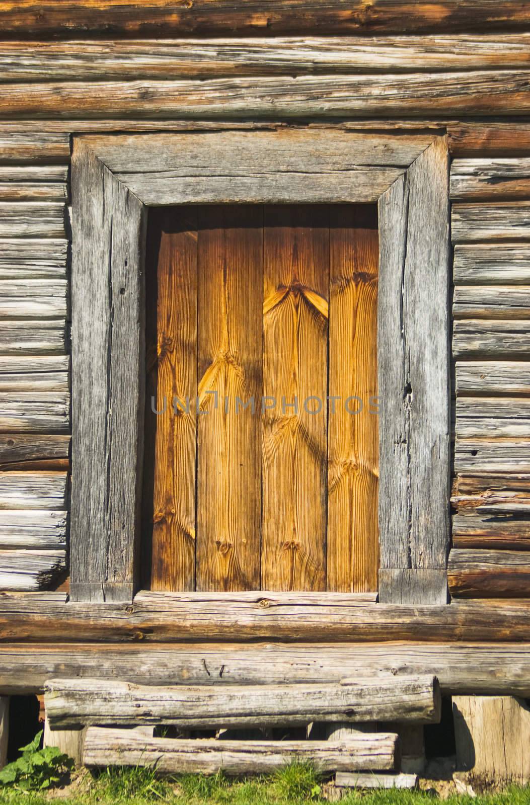 Authentic vintage wooden door on original log cabin