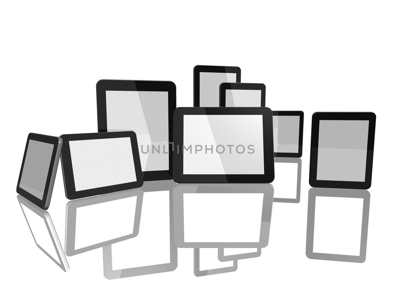 Group of Tablet Computers on white background