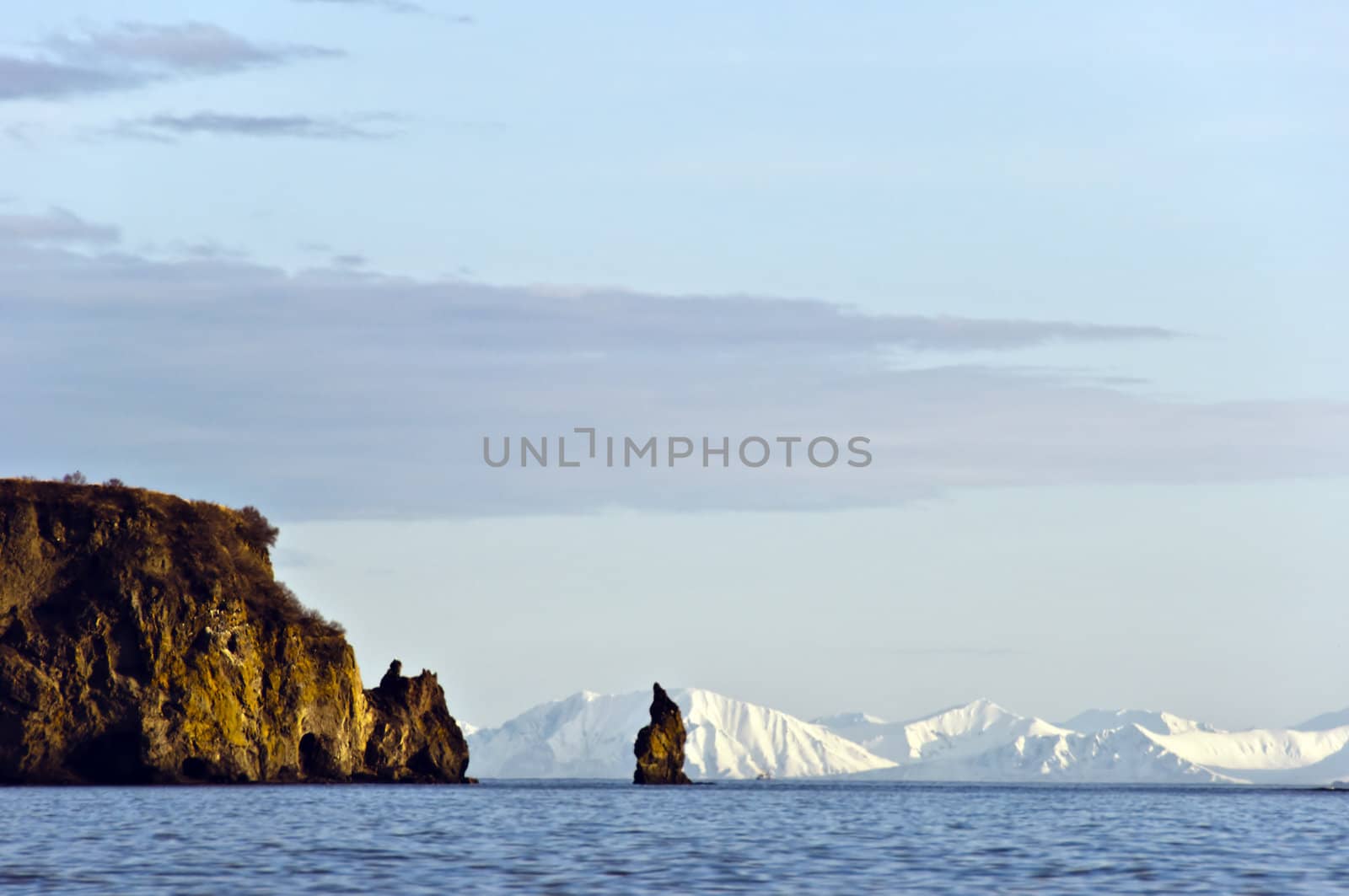 landscape of silent ocean on Kamchatka in Russia