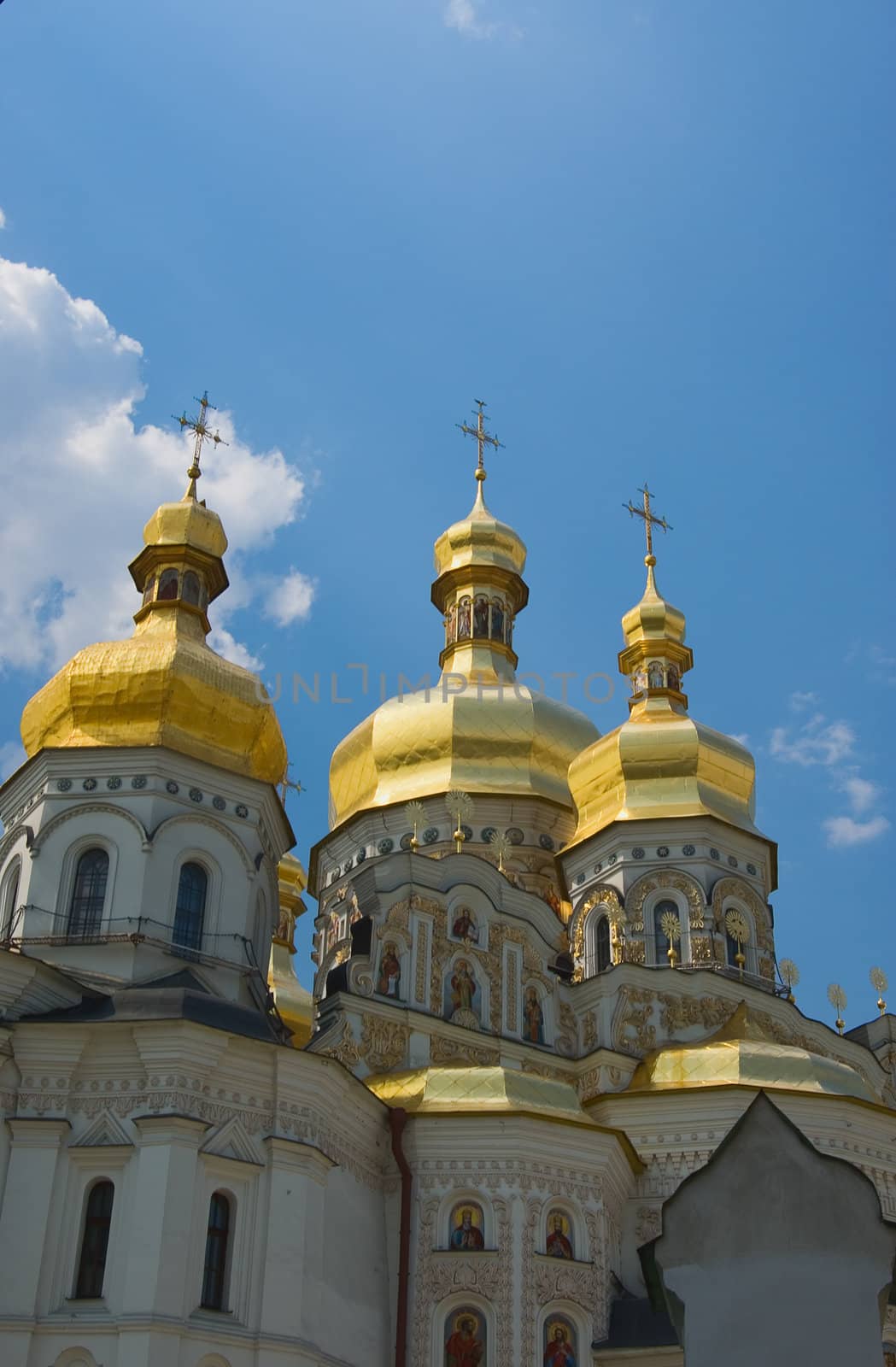 old monastery complex in Kiev over blue sky