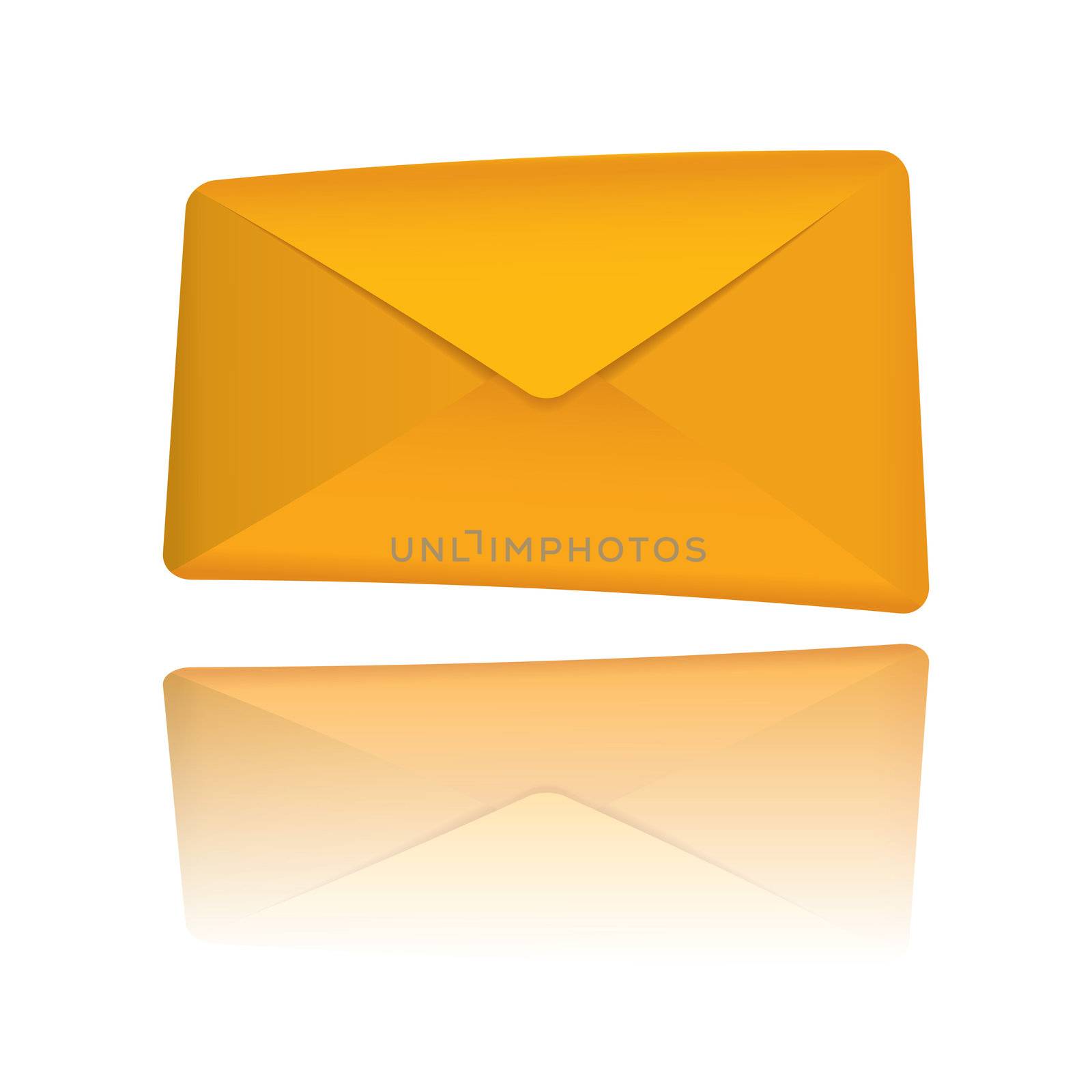 Closed modern golden orange envelope with reflection
