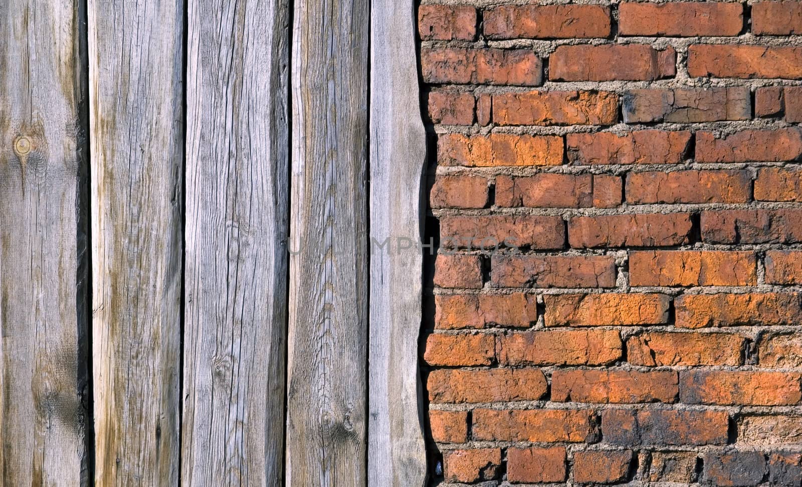 Old brick wall and Boards