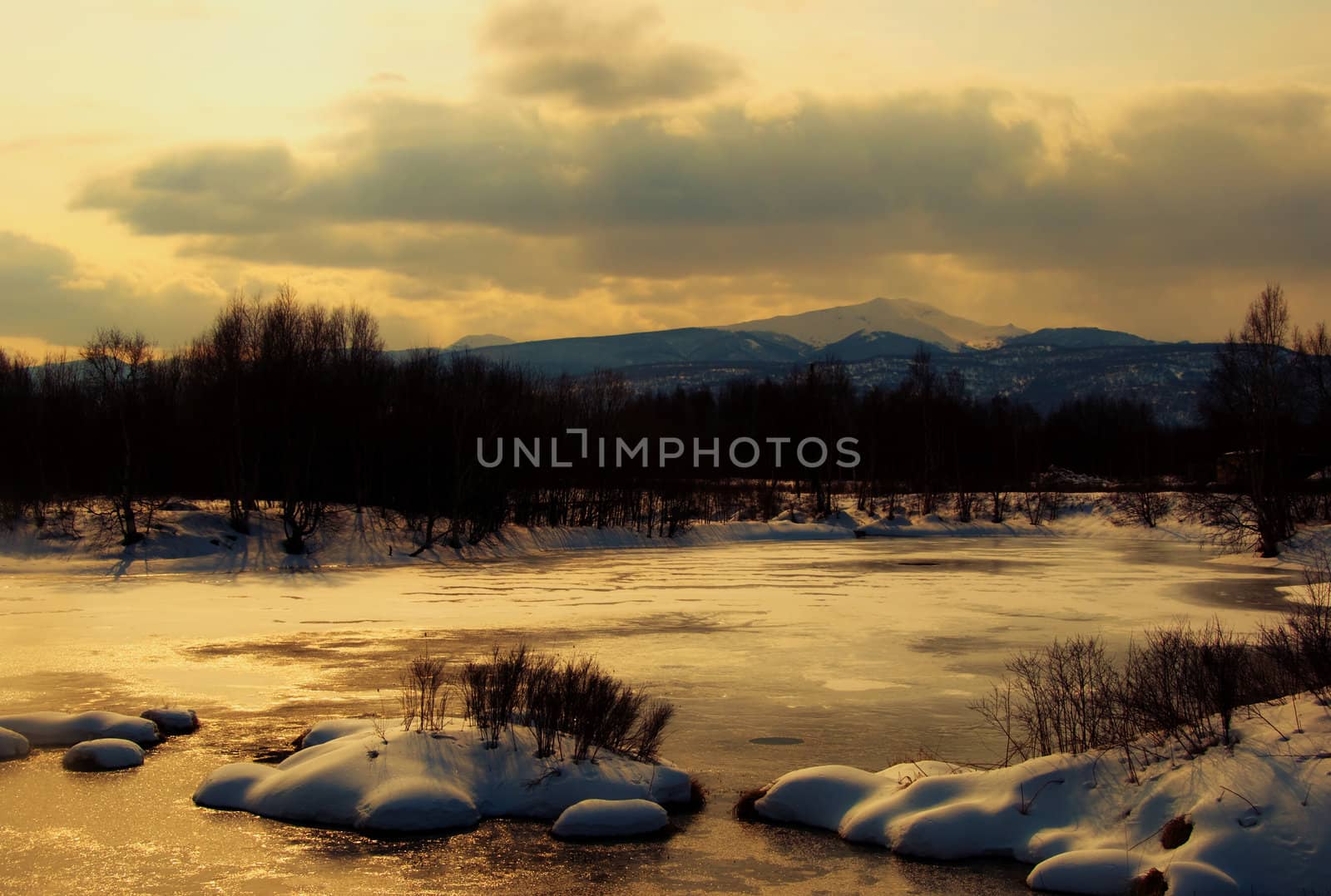 Nice winter lake scene in the Russia
