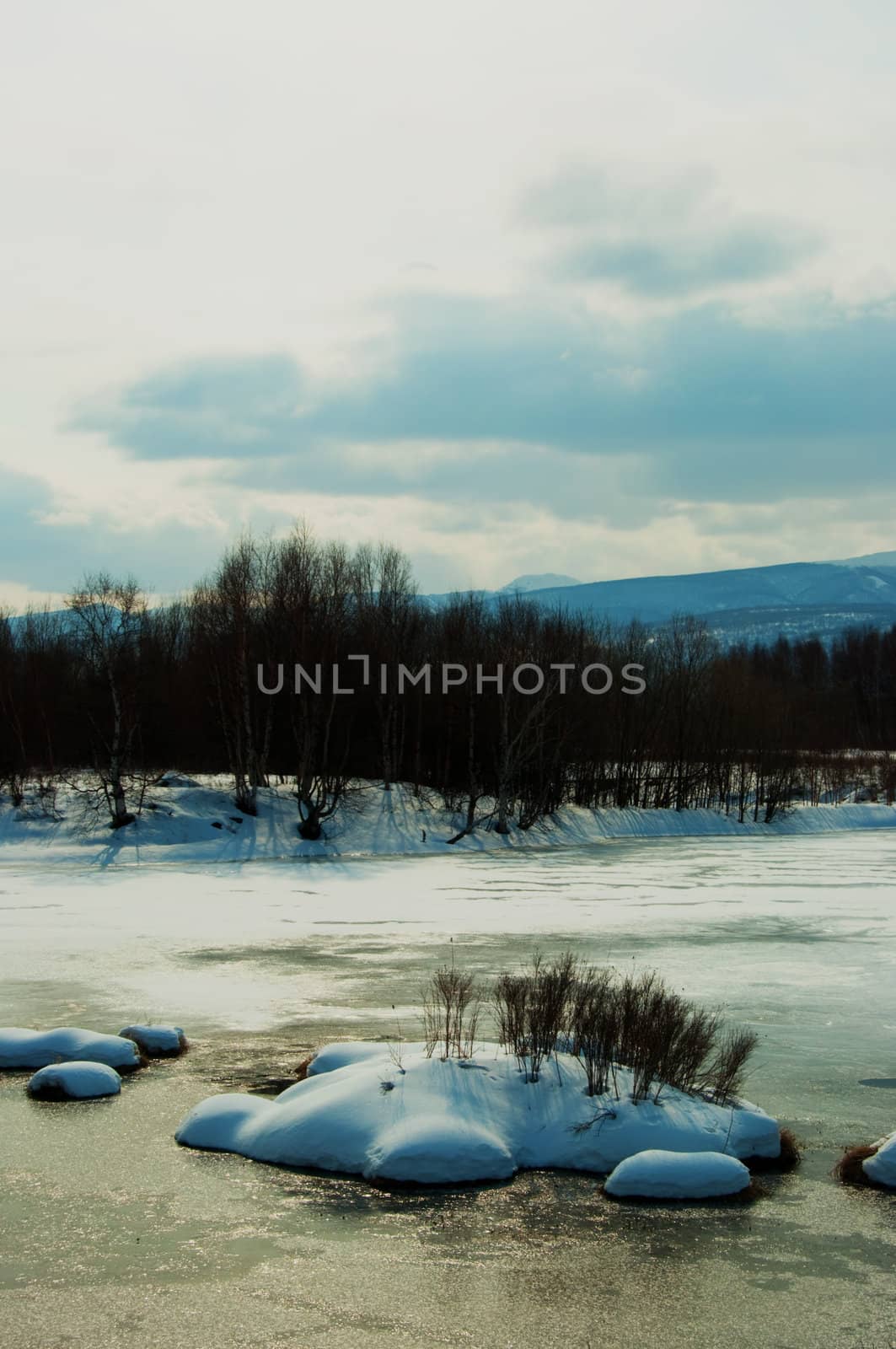 Nice winter lake scene in the Russia