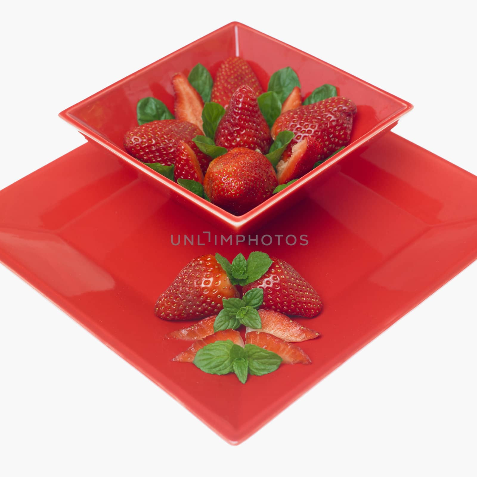 strawberries with mint leaves