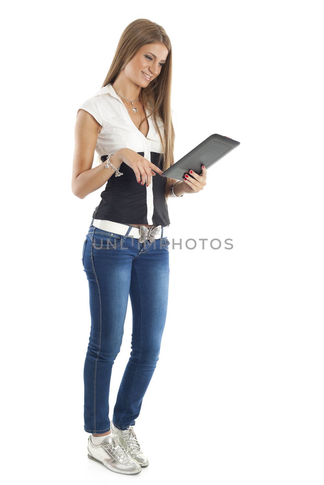 Beautiful Woman With Tablet Computer by adamr