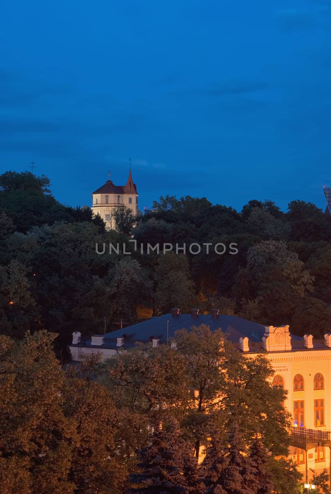 Building of the Kiev Philharmonic view at night