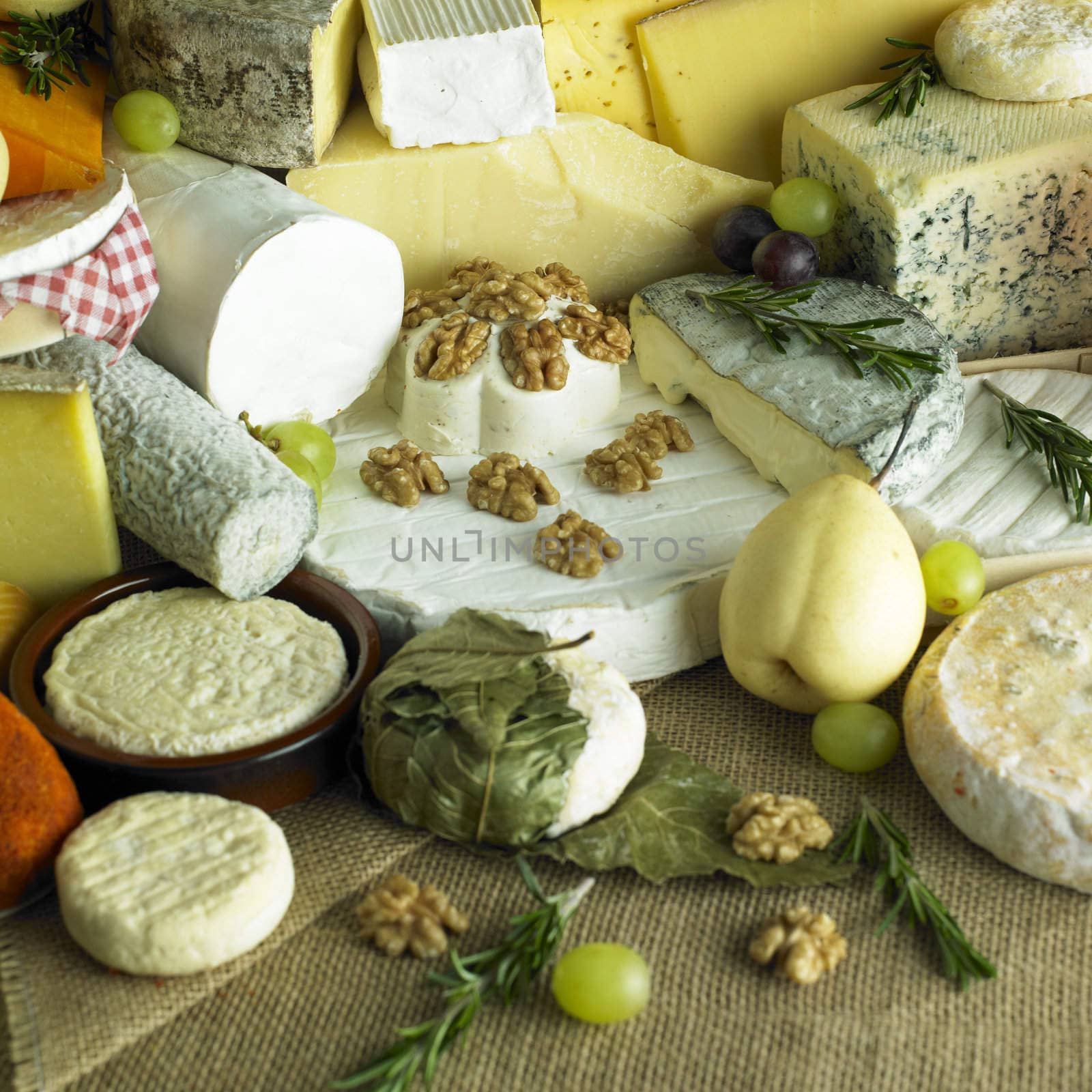 cheese still life with fruit