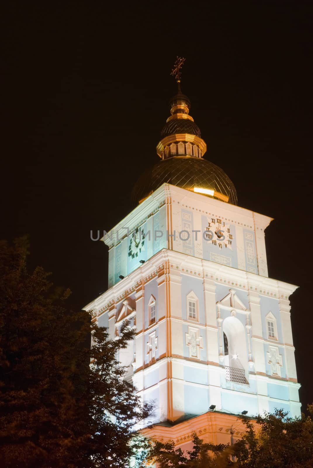 orthodox church view at night