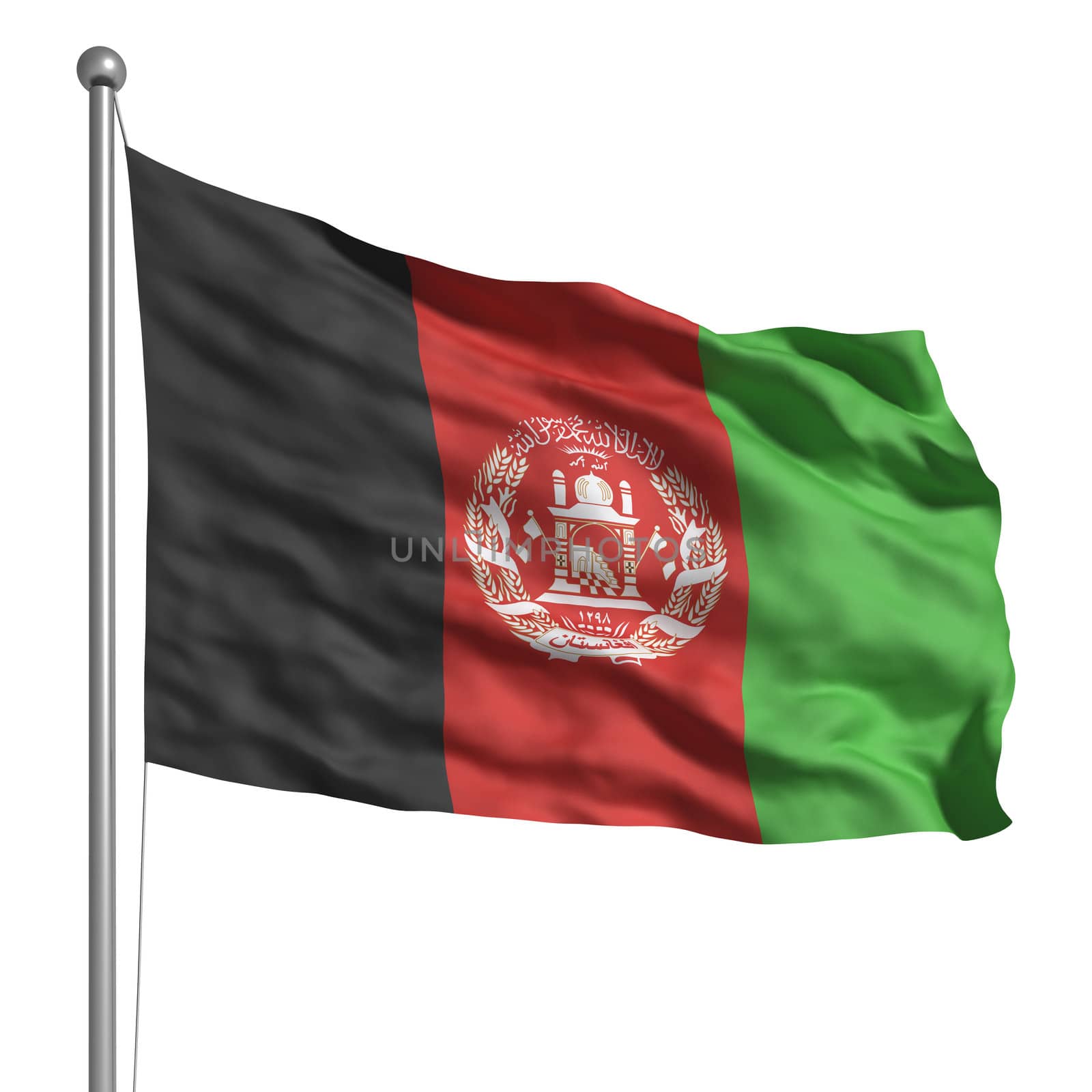 Flag of Afghanistan. Rendered with fabric texture (visible at 100%). Clipping path included.