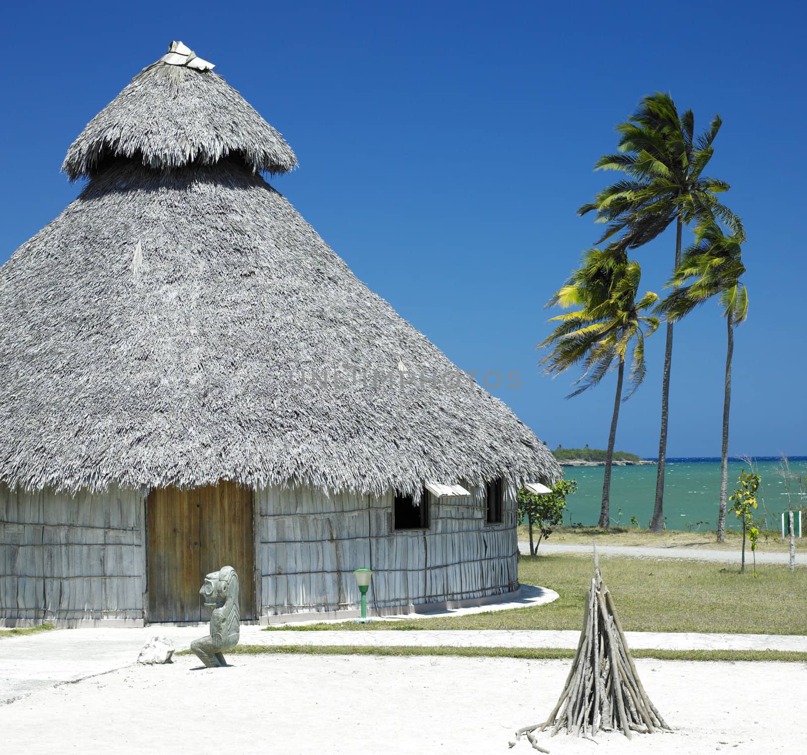 demonstration of aboriginal hut, Bahia de Bariay, Holguin Province, Cuba