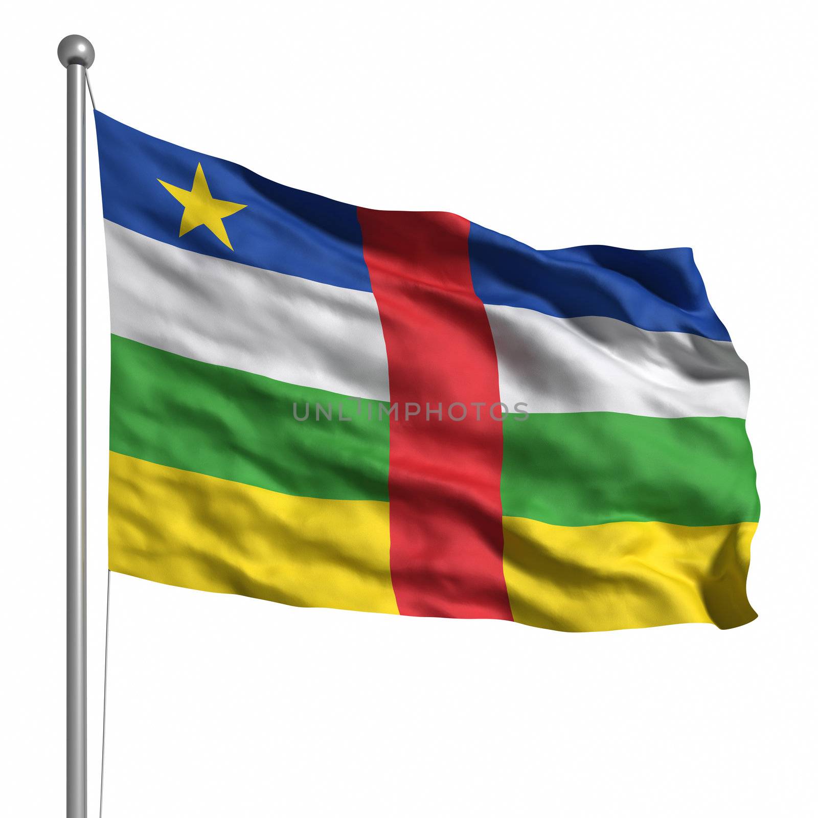 Flag of the Central African Republic. Rendered with fabric texture (visible at 100%). Clipping path included.