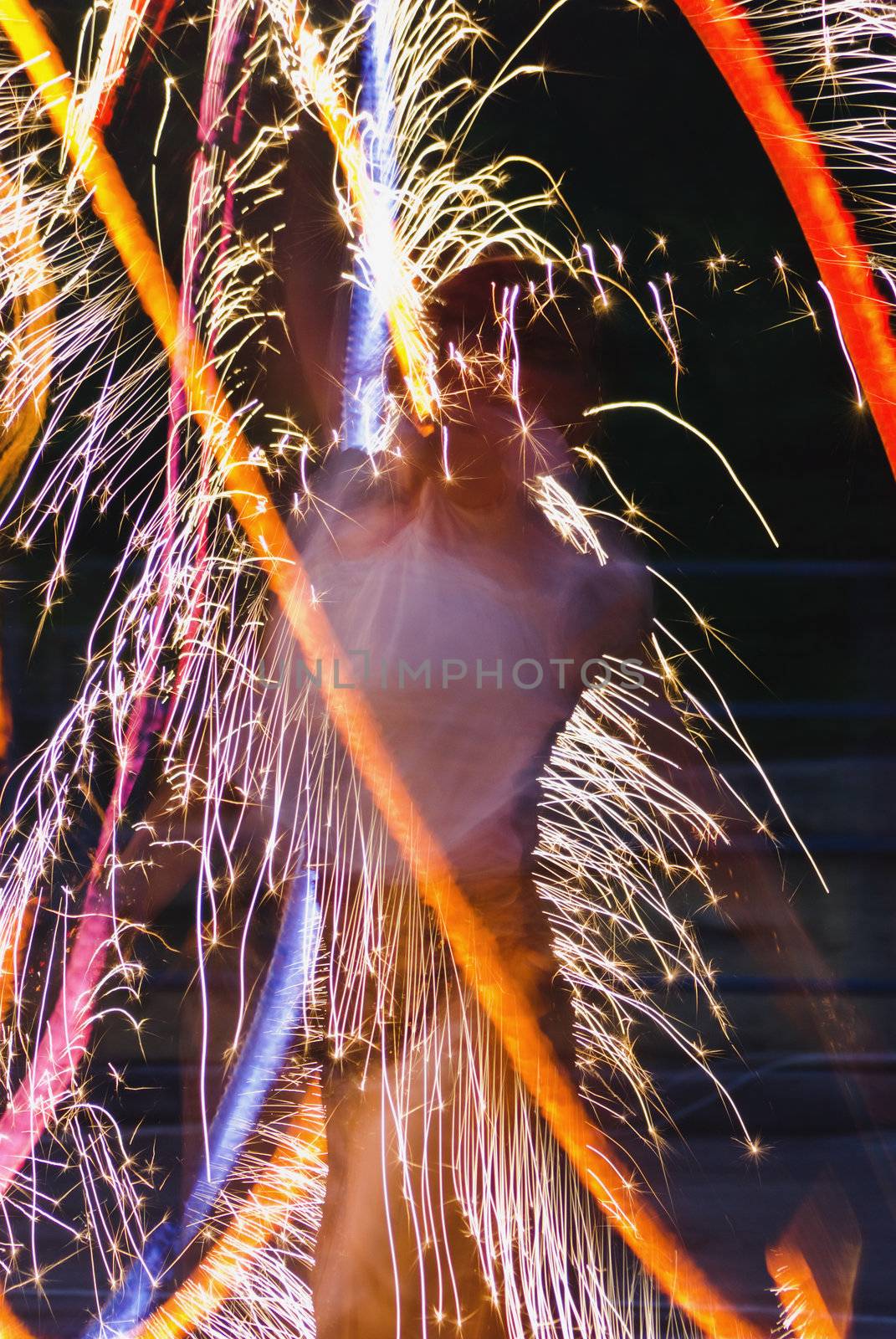 fire show, woman in action with fire