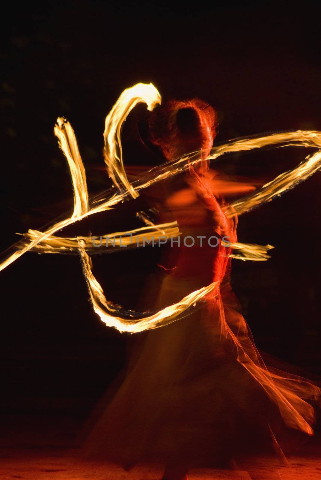 fire-show, woman in action with fire