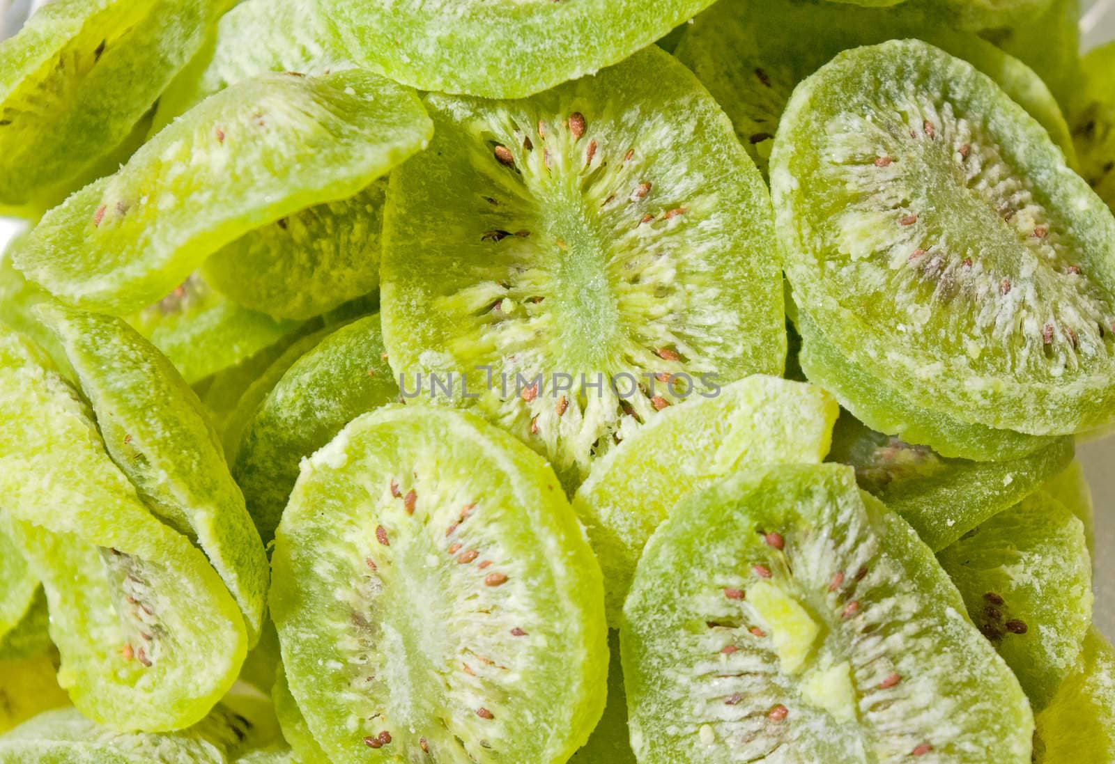 sweet dried kiwi in sugar powder