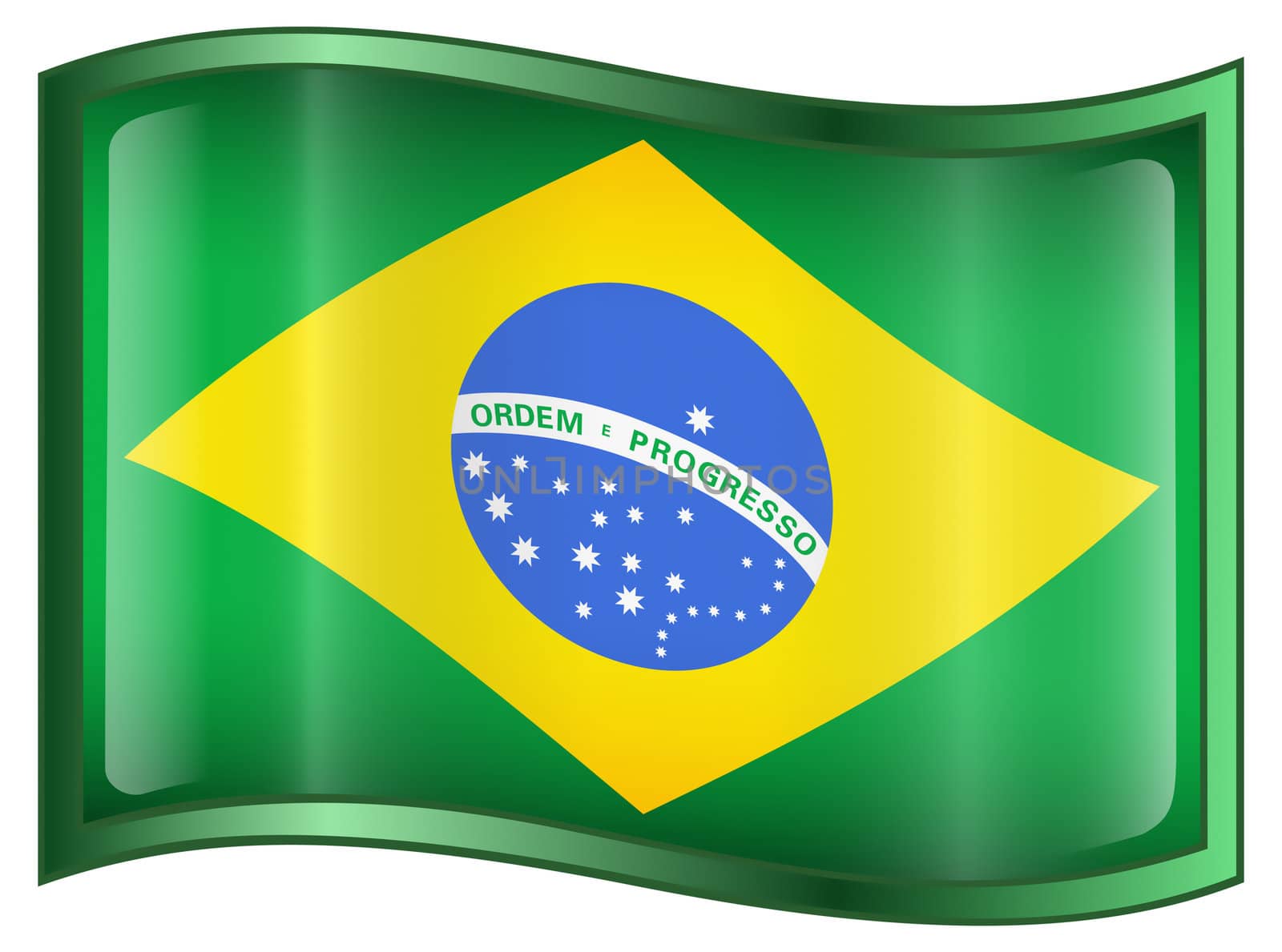 Brazil Flag Icon, isolated on white background.