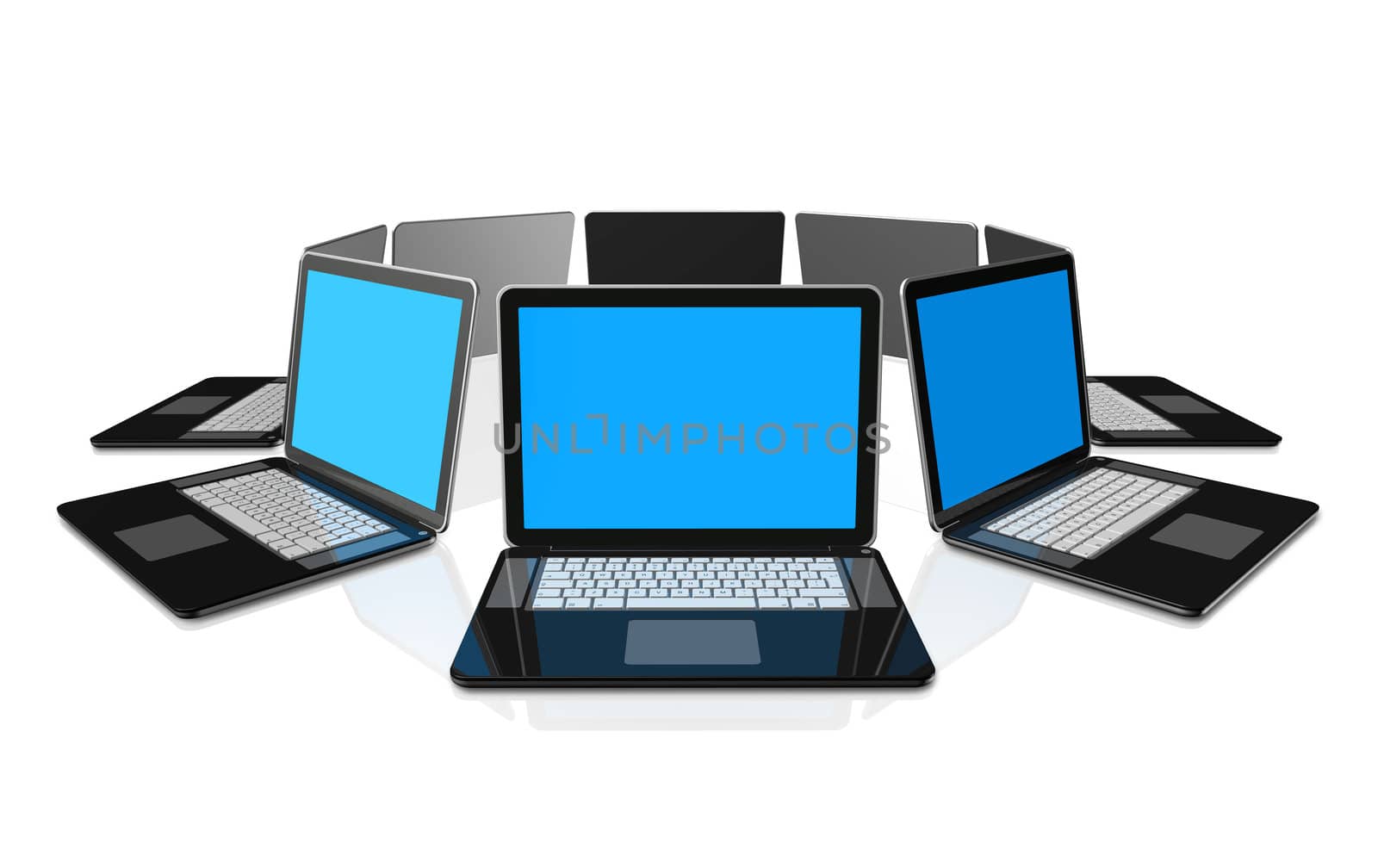 3D black laptop computers isolated on white
