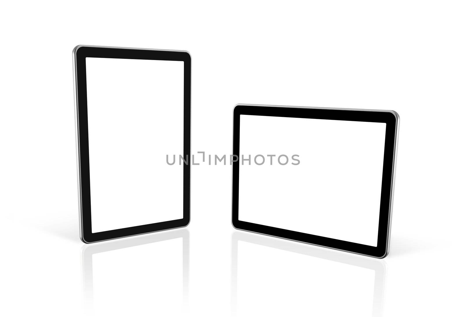 two 3D computers, digital Tablet pc,  tv screen, isolated on white with 2 clipping paths : one for screen and one for global scene