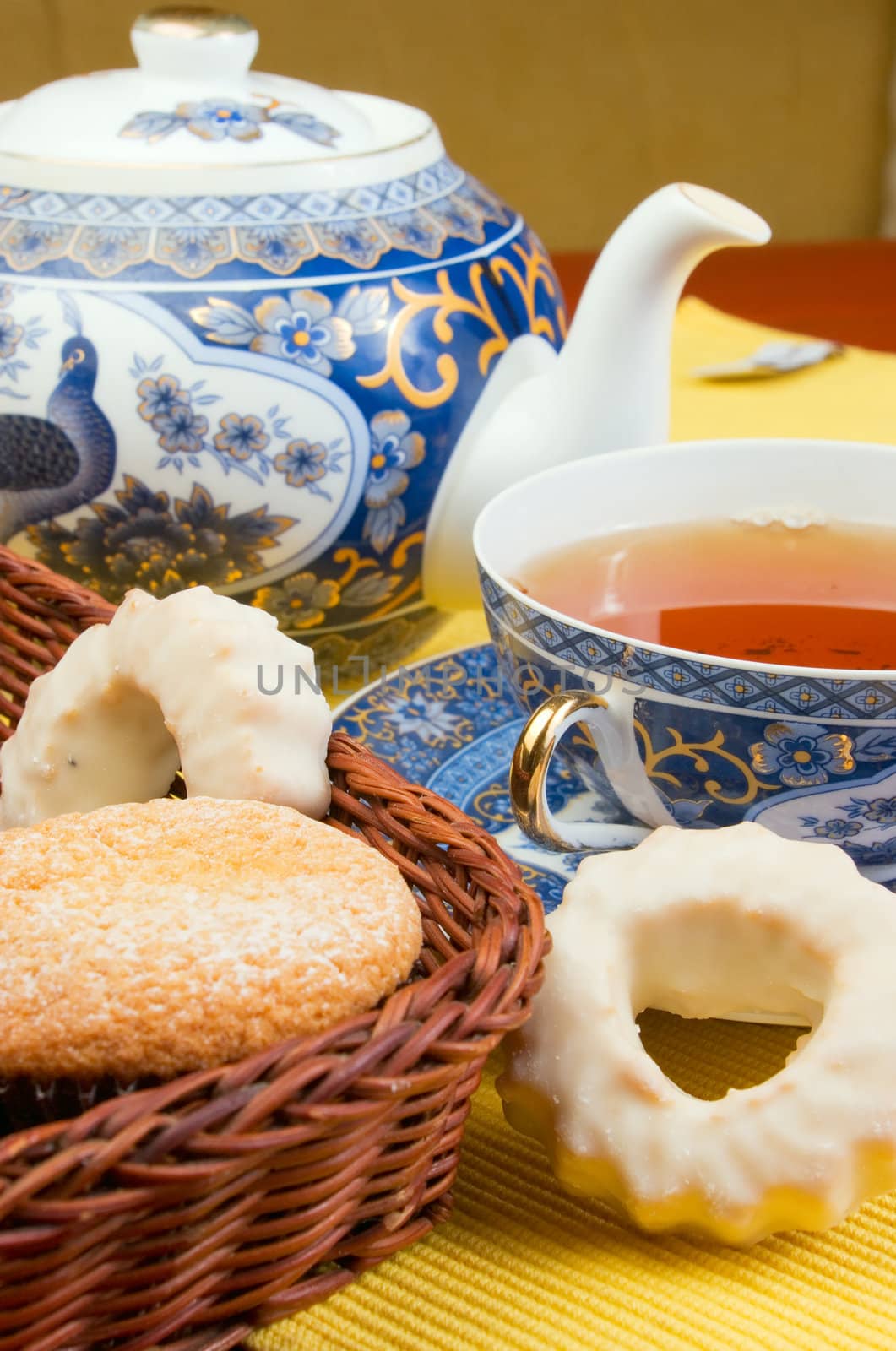 Morning tea with cakes and biscuits