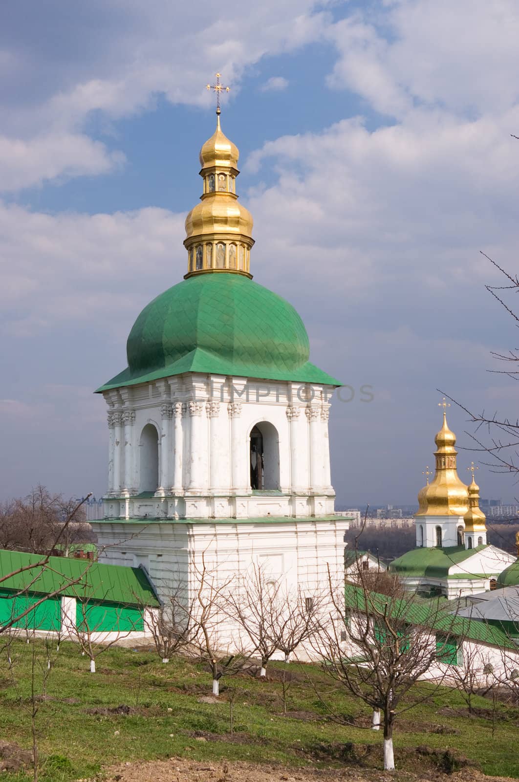 old monastery complex in Kiev over blue sky