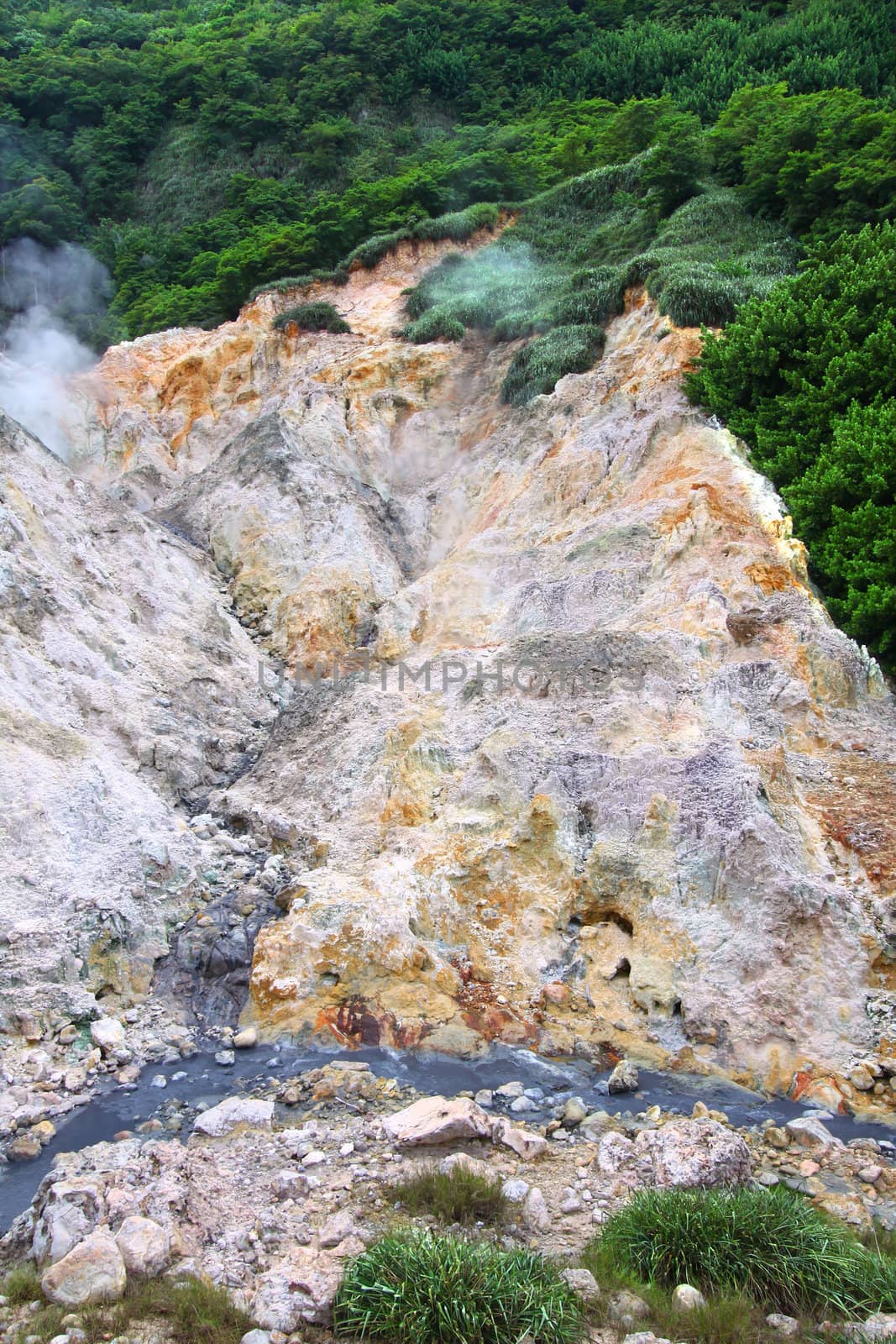 View of the Sulphur Springs Drive-in Volcano near Soufriere Saint Lucia.