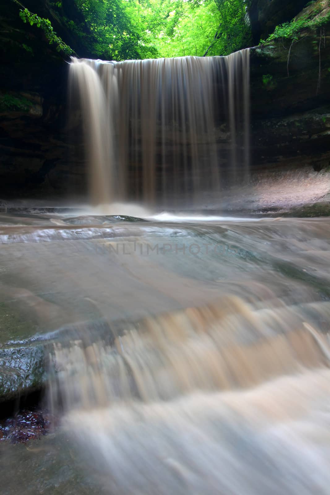 Spring rains create a beautiful scene at Lasalle Falls of Starved Rock State Park in central Illinois.