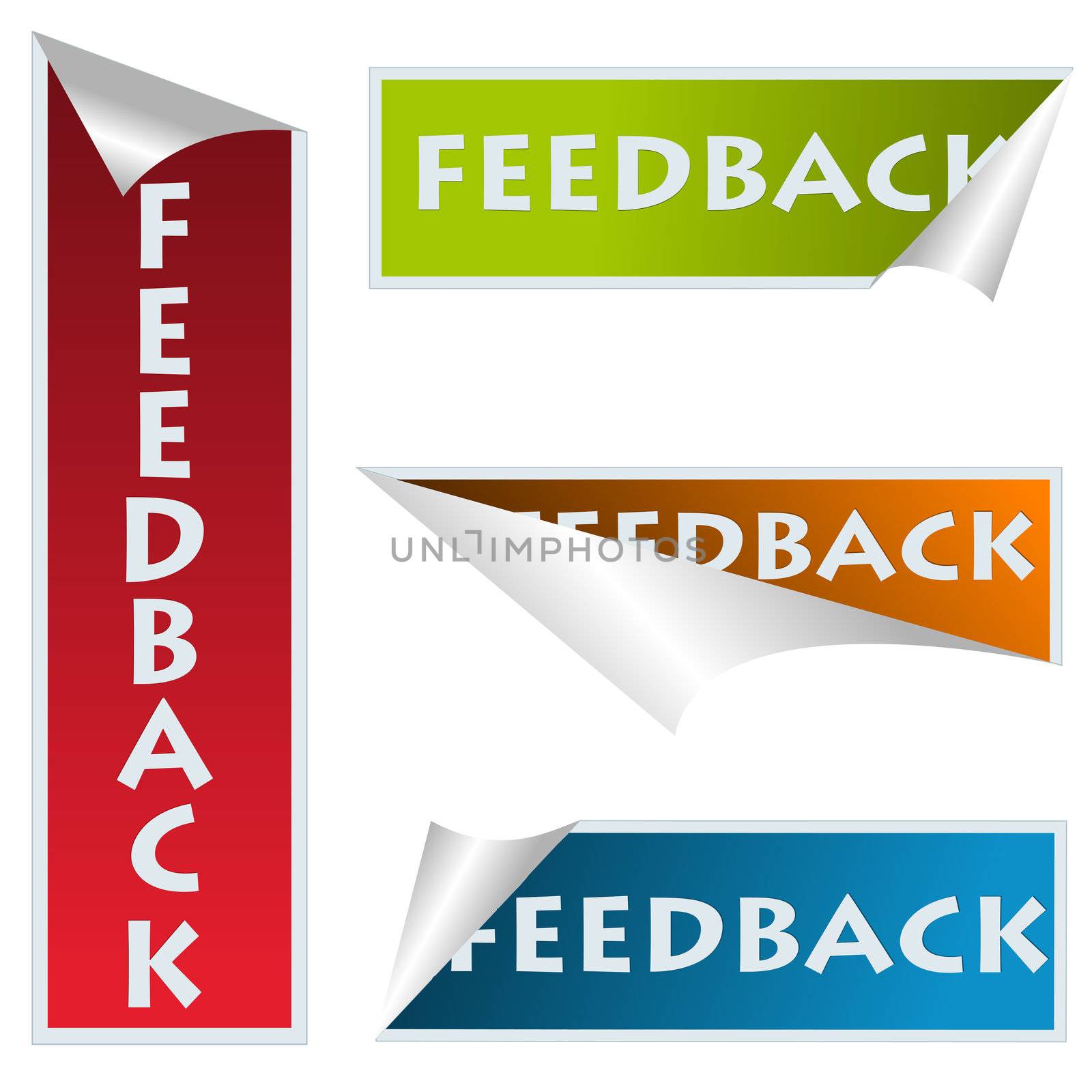 Curved corner feedback stickers over white