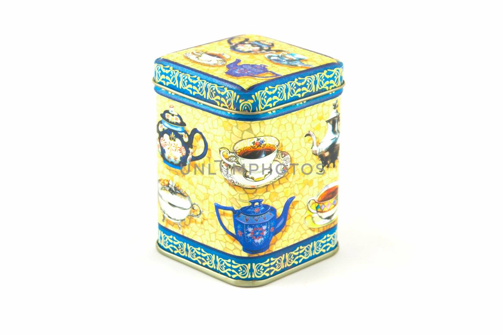Painted tin box for storage of tea