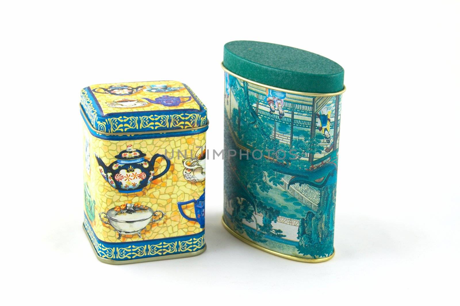 Painted tin box for storage of tea