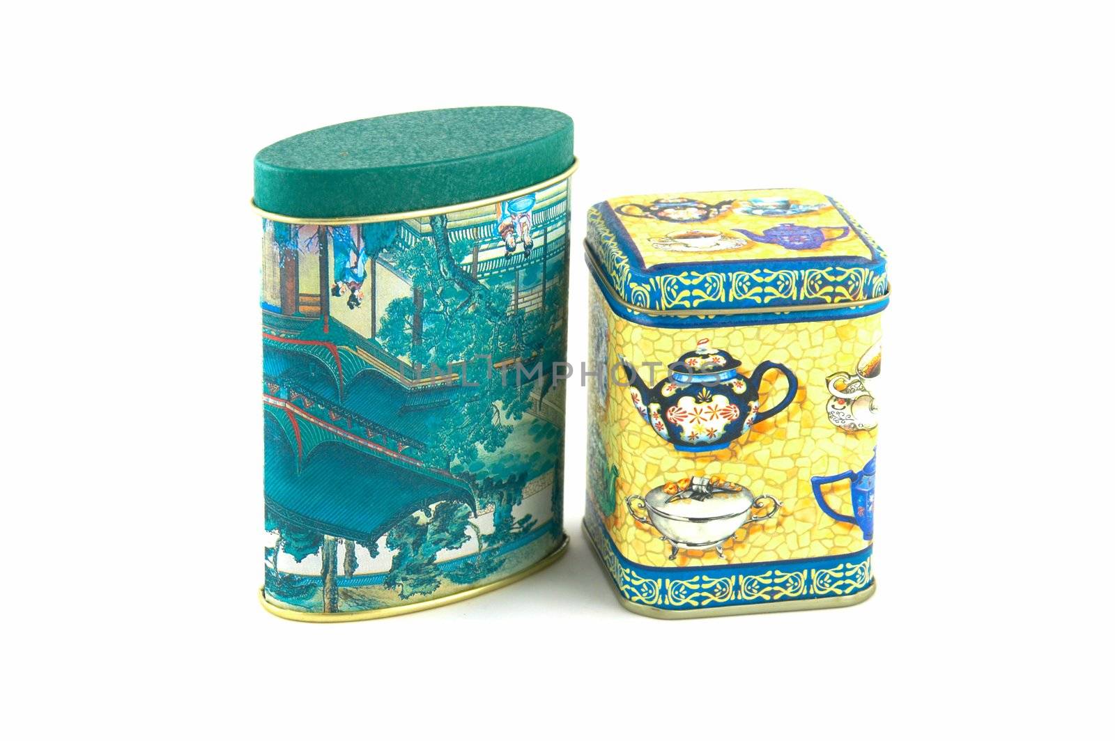 Painted tin box for storage of tea