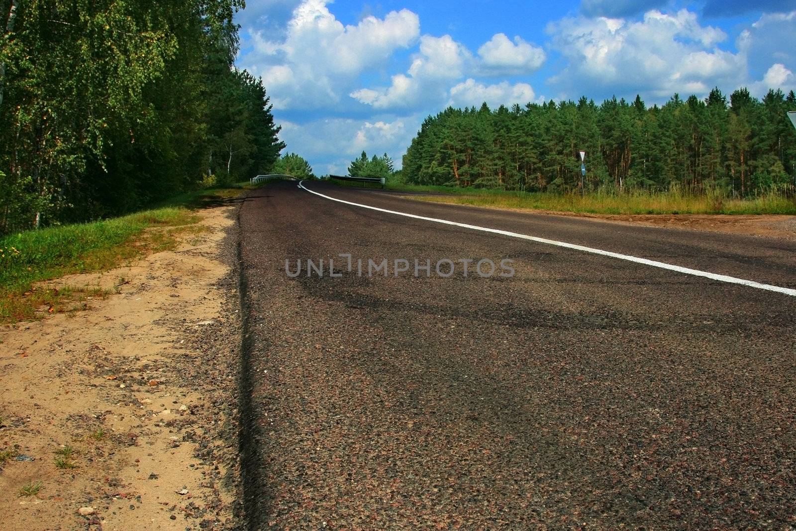 Road leaving afar a bright sunny day