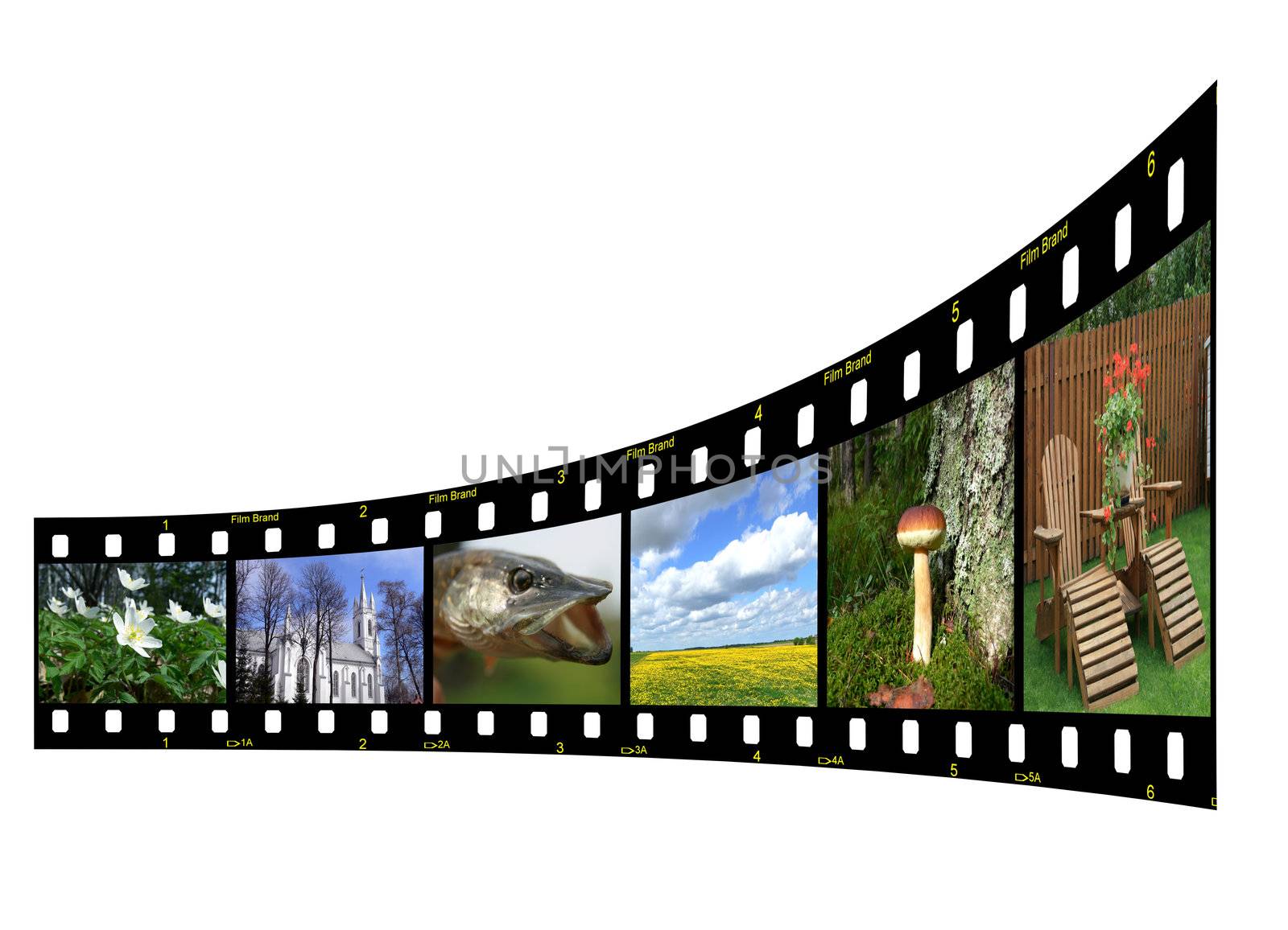 Filmstrip with six colorful photos from Lithuania. Copyspace for your design
